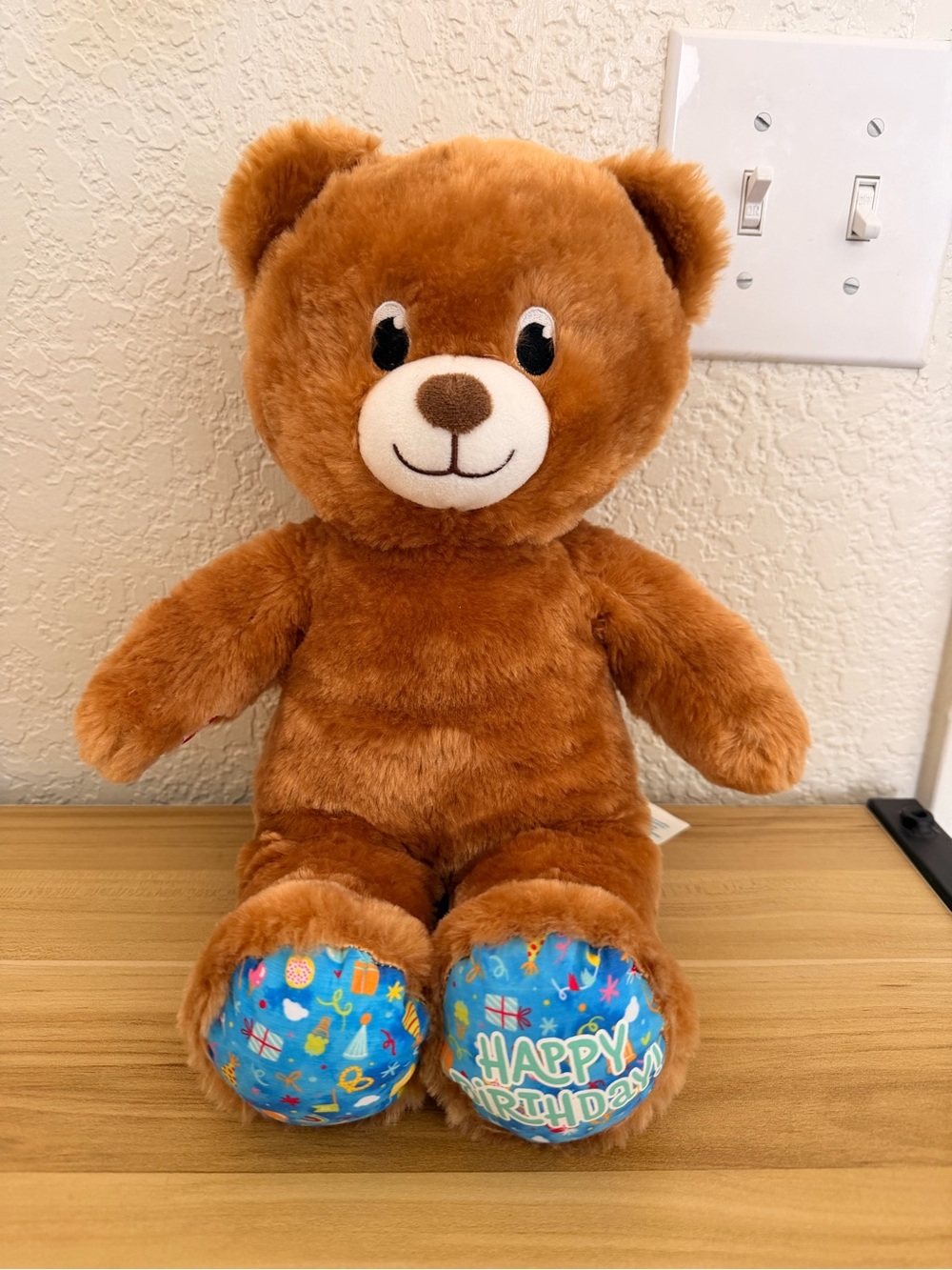 Build A Bear BAB Plush Brown Teddy Bear with 'Happy Birthday' Paw - Kids Toy New